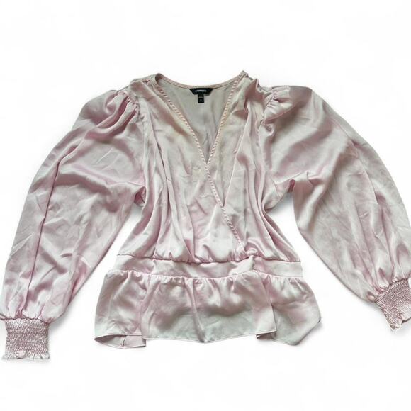 Express Tops - Express Light Pink Ruffle Long Sleeve Blouse - XL